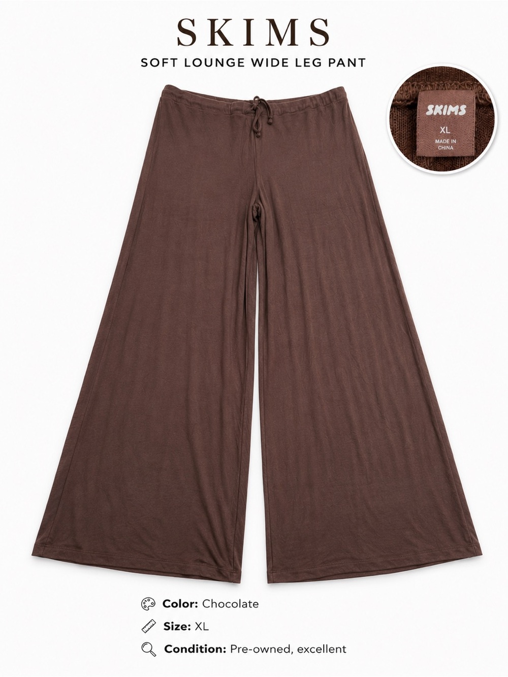SKIMS Wide-Leg Drawstring Lounge Pajama Pants in Brown XL - Picture 1 of 4
